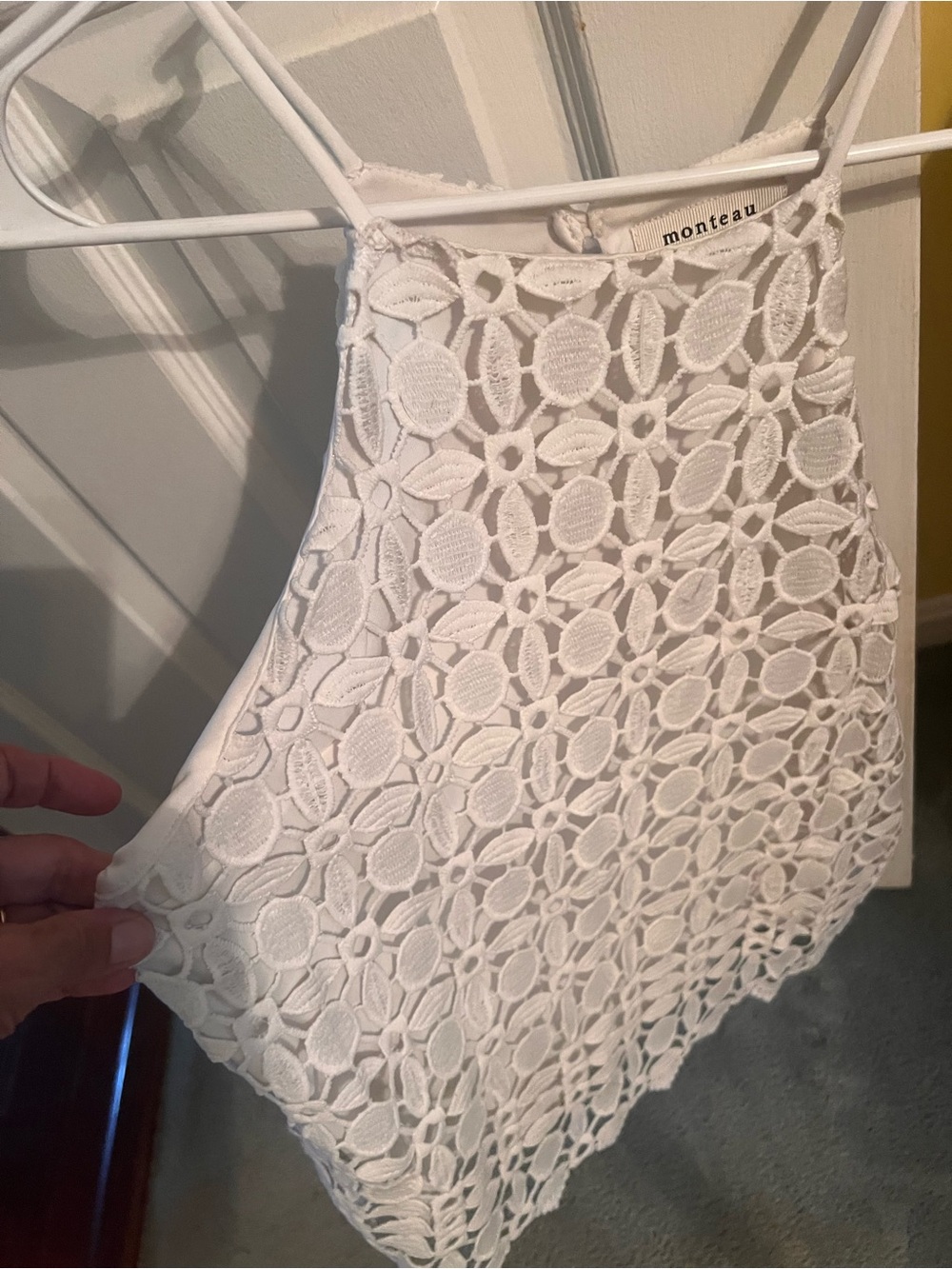 Monteau White Crochet Halter Lace Tank